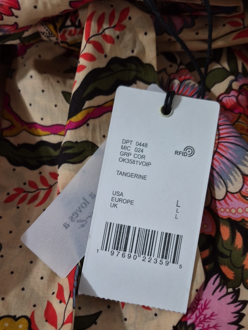 NWT A LOVES A Floral Bubble Tie-Waist Puff Sleeve Dress in Beige and Pink, Large - Picture 8 of 9